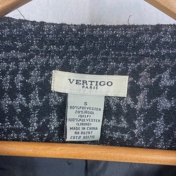 Vertigo Black & Gray Woven Collarless Blazer Jacket S - Picture 8 of 11